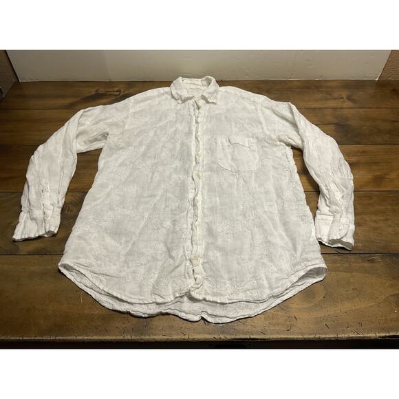 CP Shades Linen Floral Embroidered White Button Down Long Sleeve Shirt S *READ - Picture 1 of 16